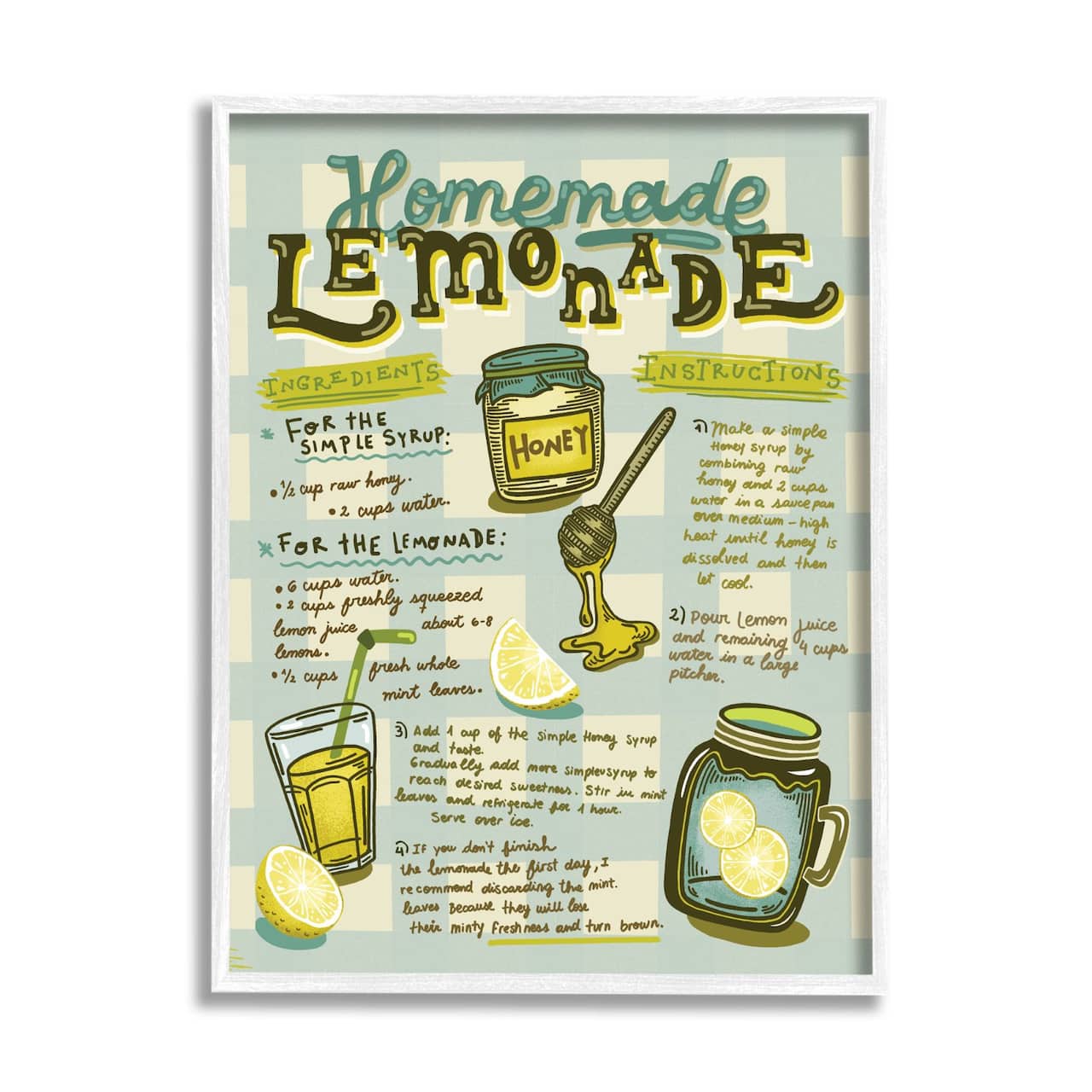 Stupell Industries Homemade Lemonade Blue Picnic Plaid Vintage Drink Recipe Framed Wall Art